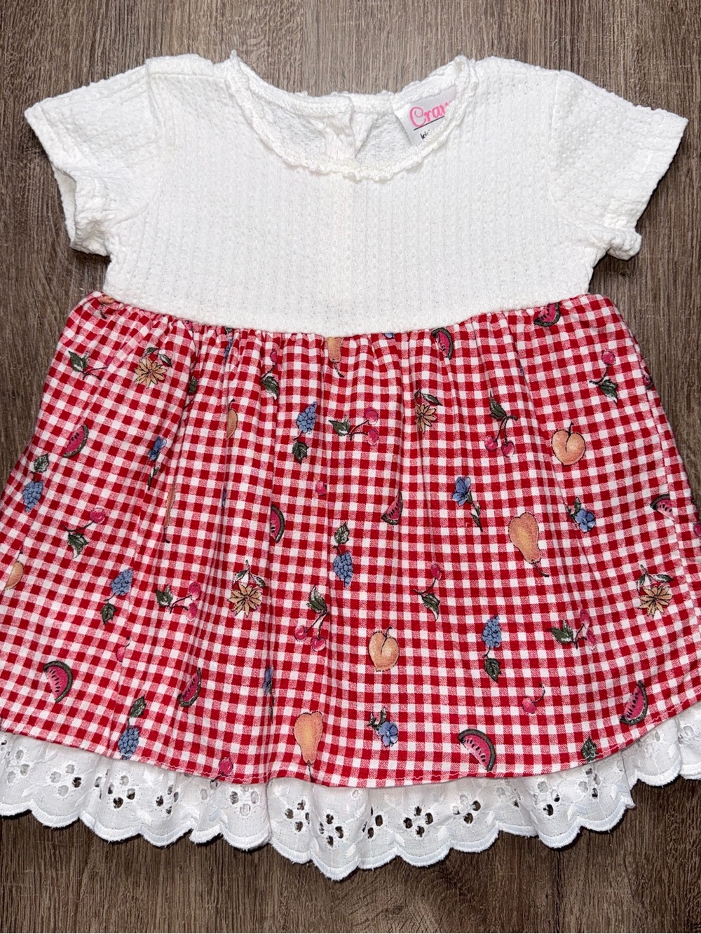 “Crayon” Vintage Gingham Fruit Baby Dress 12m